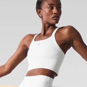 Alo Yoga White Seamless Favorite Ribbed Bra Tank White (Size Medium)